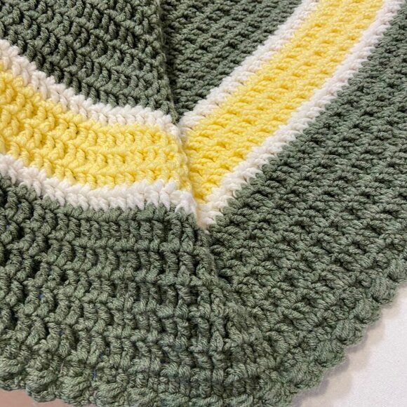 Handmade Crochet striped Blanket Green Yellow White Waffle Soft Warm throw - Picture 8 of 12
